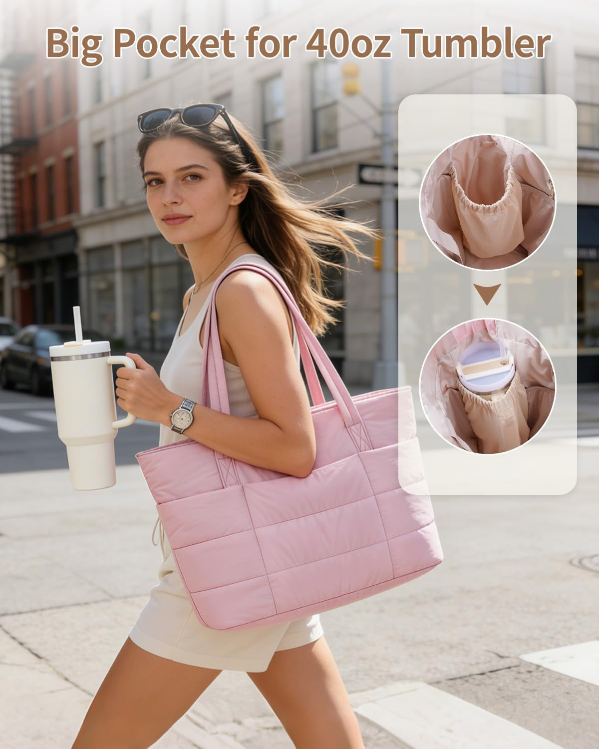Tote Bags for Women, Ladies Handbags & Shoulder Bags, School Work Laptop Bags for Women, Quilted Puffer Teacher Hand Bag for College Shopping Travel Gym Beach