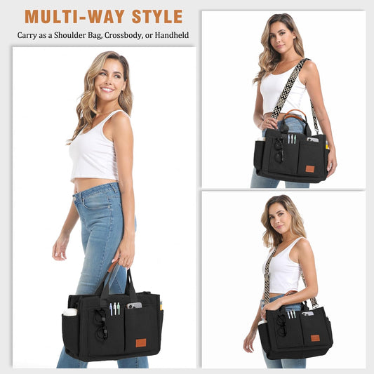 Corduroy Tote Bags for Women with Zipper, Large Capacity Work Bags Shoulder for School, Travel, College, Teacher with Adjustable Strap & Pockets