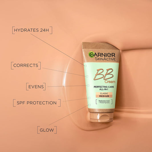 Skinactive Classic Perfecting All-In-1 BB Cream, Shade Classic Medium, Tinted Moisturiser SPF 15, Brightens and Evens Skin, with Hyaluronic Acid, Aloe & Mineral Pigments, 50 Ml , Pack of 1