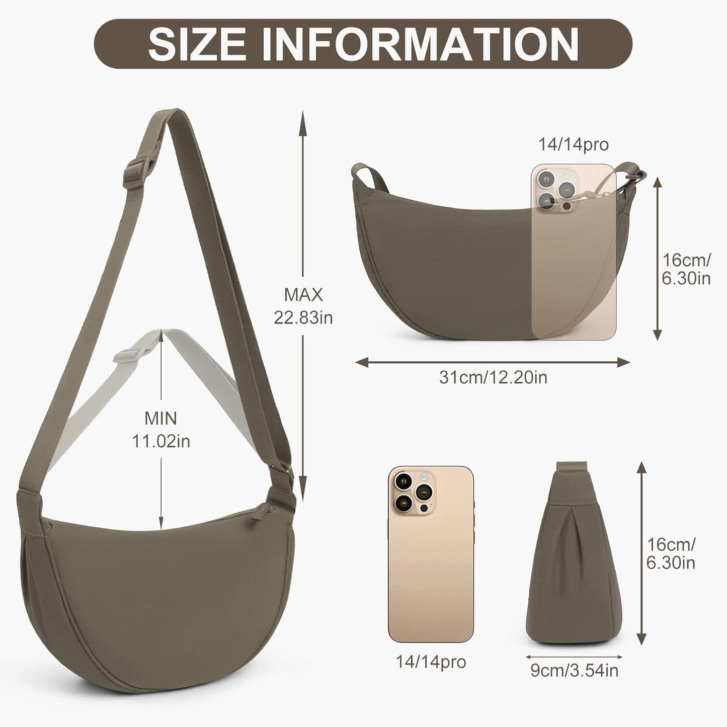 Women'S Nylon Crescent Bag - Hobos Crossbody Shoulder Bag with Adjustable Strap - Solid Color Chest Fanny Pack