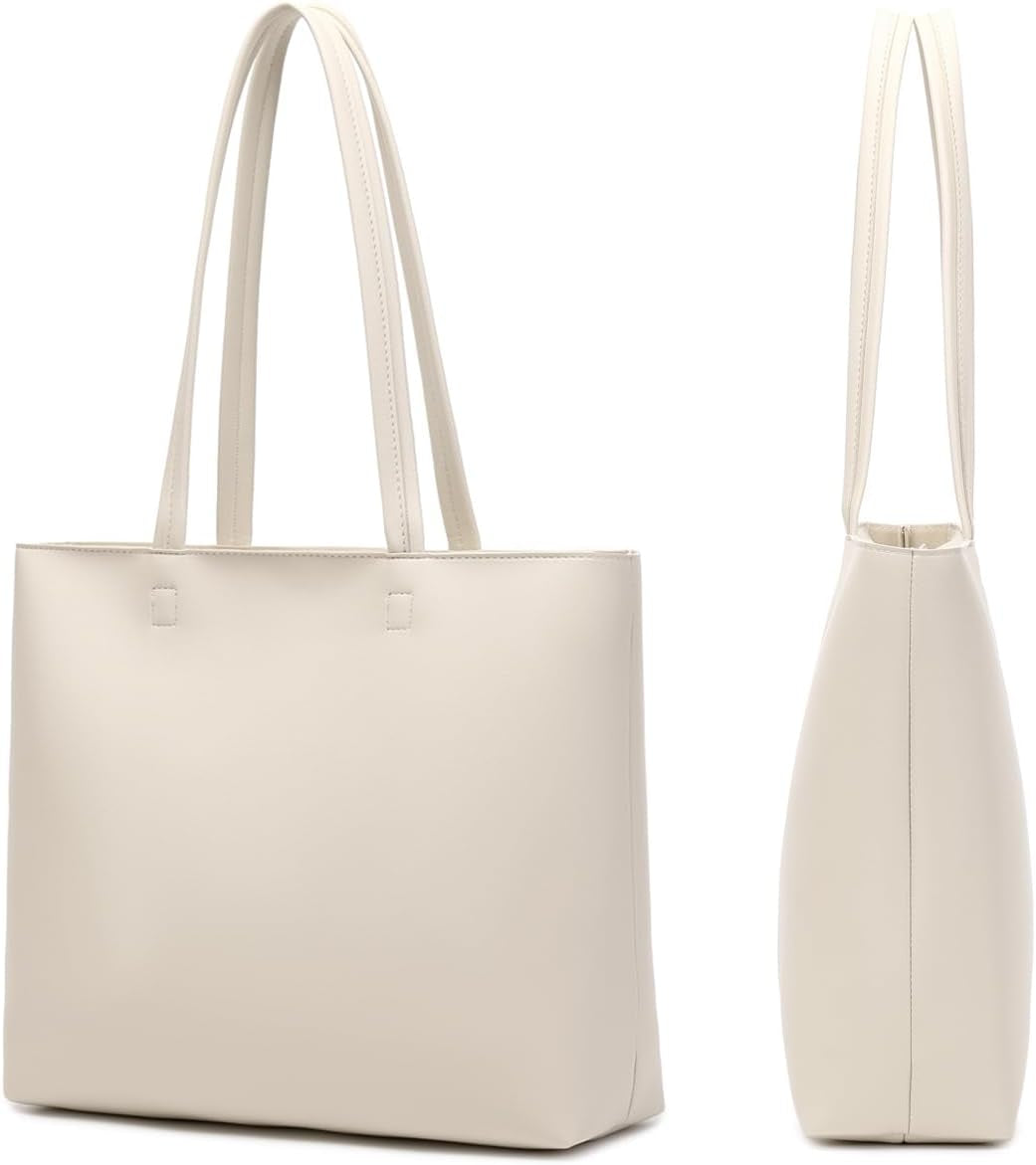 Ladies Tote Bags Simple PU Leather Handbags Work School Shopping Bags for Women with Zip and Inner Pocket
