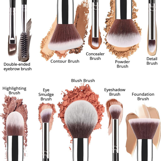Diversity Makeup Brushes 12 Pcs Makeup Kit, Premium Synthetic Kabuki Foundation Face Powder Concealer Eyeshadow Blush Set, with 2 Pcs Blender Sponges (Black/Silver)