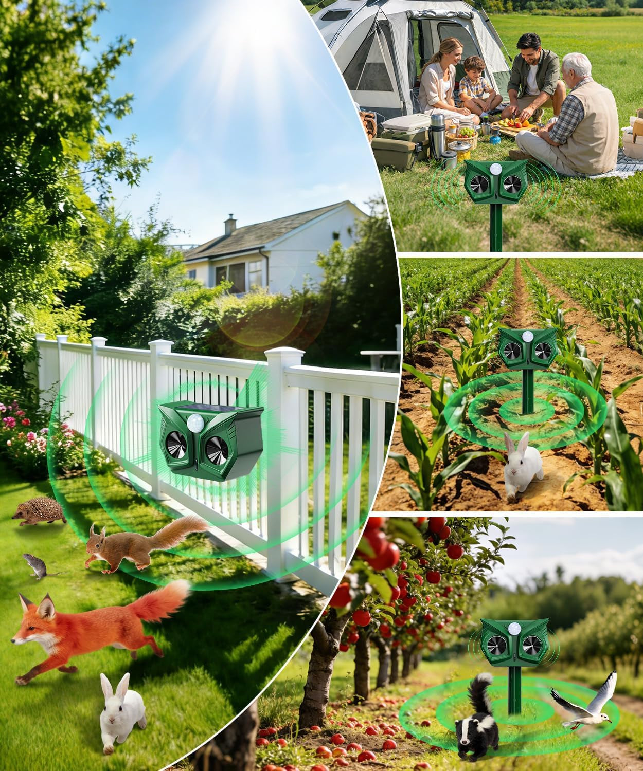 Cat Repellent for Gardens UK, Ultrasonic Cat Scarer Solar Powered & USB Charged with PIR Motion Sensor, LED Flash, Waterproof, 5 Frequency Modes, Deterrent for Cats Dogs Birds Foxes Squirrels