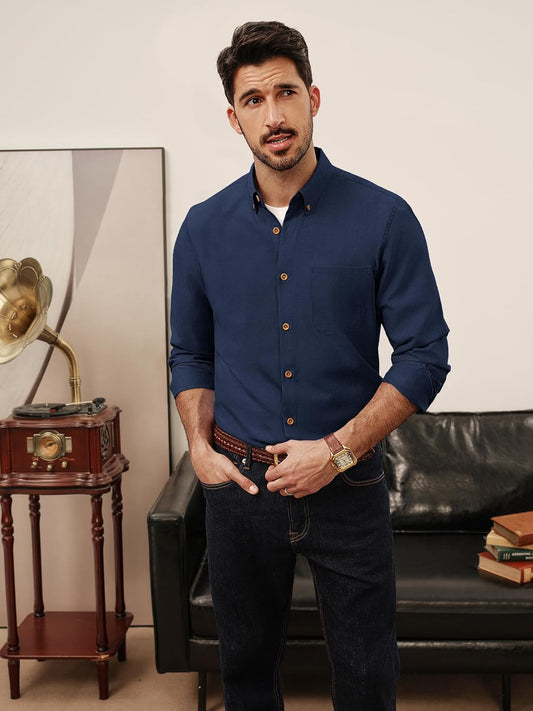 Mens Shirts Long Sleeve Button down Oxford Shirts with Pocket