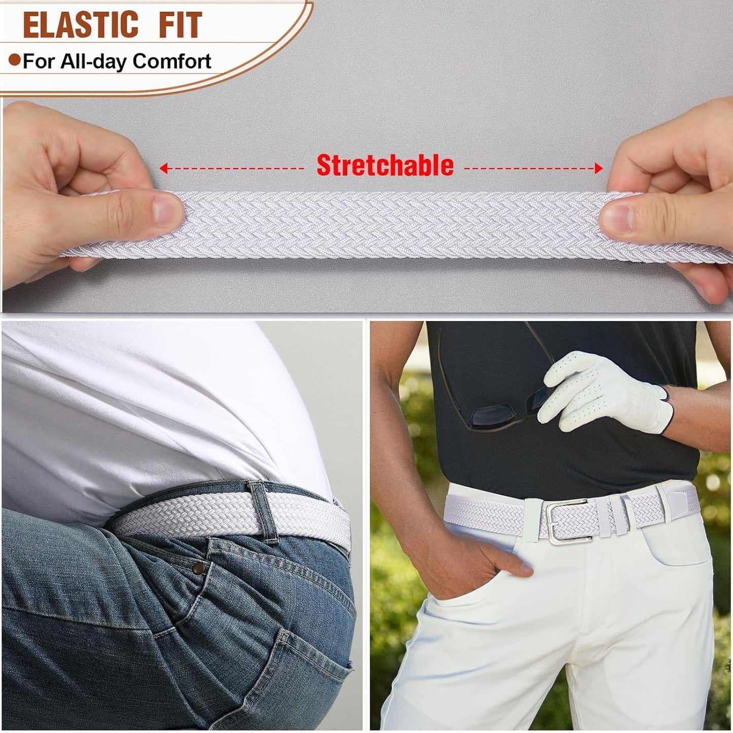 Mens Belt Elastic Belts for Men Stretch Braided Fabric Belts Casual Black Woven Golf Belt for Jeans
