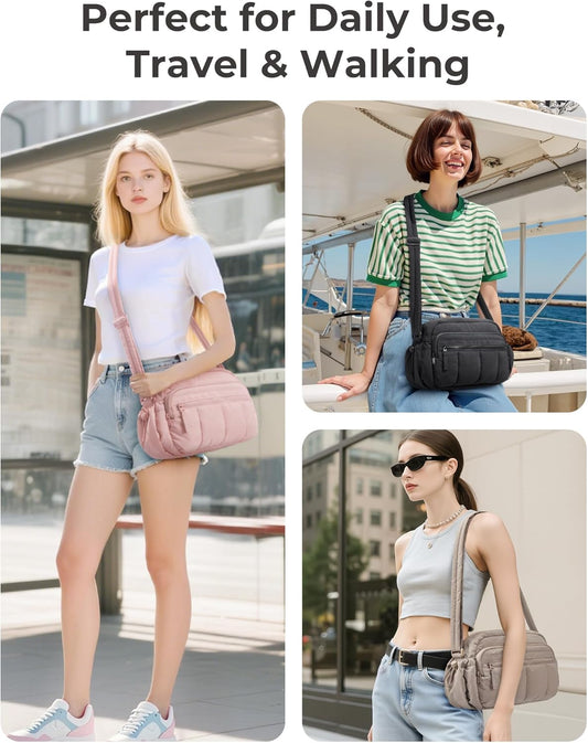 Crossbody Bag for Women Trave Crossbody Purse Puffy Quilted Shoulder Handbag with RFID Blocking Slots for Daily Use, Hiking, Shopping