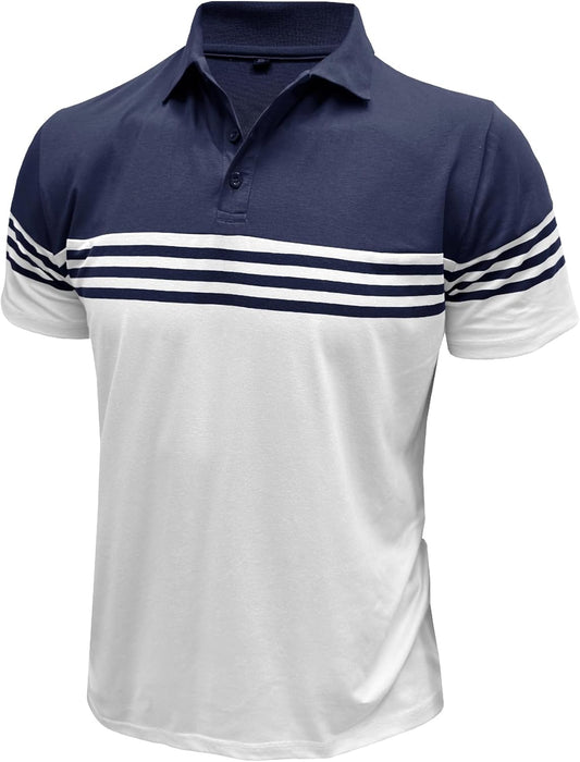 Men’S Polo Shirts Short Sleeve Color Block Horizontal Stripes Summer Regular Fit Buttons Collared Shirts Classic Casual Golf Work Lightweight Tee Tops