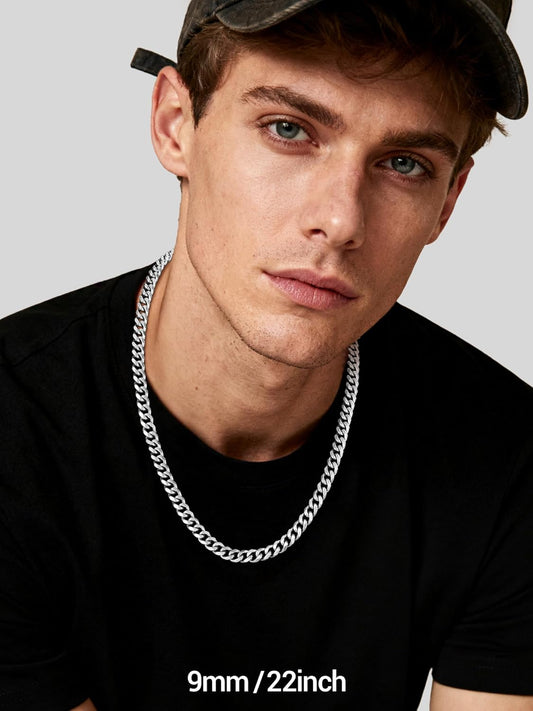 Men Cuban Chain Necklace with Sturdy Clasp 6/9/12Mm Width 18-30 Inch Length Chunky Necklace Silver/Gold Plated/Black 316L Stainless Steel Hip Hop Jewellery (Send Box)