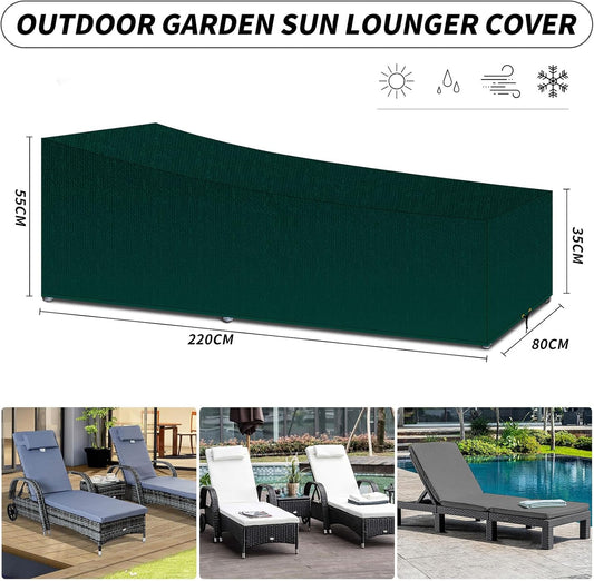 Sun Lounger Covers Waterproof, Polyethylene Fabric Material Lounger Chair Cover Outdoor Garden Sunbed Cover Windproof Anti-Uv 220X80X35/55Cm Green
