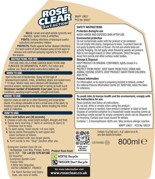 ROSE 3 in 1 Ready to Use Plant Protection for Aphids, 800 Ml, White