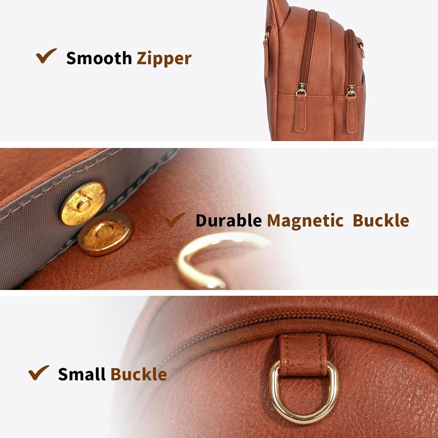 Crossbody Bag for Women Leather Sling Belt Bag Small Shoulder Chest Bag Purses with Adjustable Guitar Strap Phone Cable Hole Fanny Pack Boho Style Cross Body Bags with for Ladies Shopping Travel