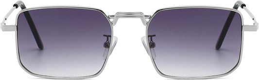 Rectangle Sunglasses Metal Frame for Men Women Retro Square Sunglasses Tinted Lens 90S Vintage Shades UV400 Protection
