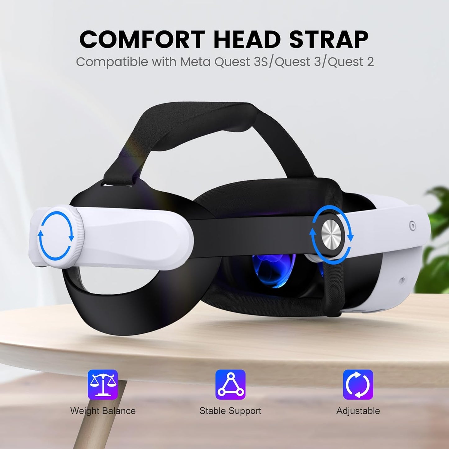 Quest 3S/Quest 3/Quest 2 Head Strap - Adjustable Comfort Head Strap for Elite VR Headset, Enhanced Support & Reduced Pressure