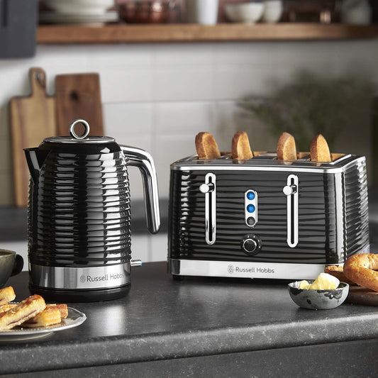 Inspire 4 Slice Toaster (Extra Wide Slots, High Lift Feature, 6 Browning Levels, Frozen/Cancel/Reheat Function with Blue LED Illumination, 1800W, Black Textured High Gloss) 24381