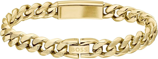 BOSS Jewelry Men'S KASSY EMBLEM Collection Chain Bracelet in Stainless Steel with a Black Enamel Pendant – Available in Different Sizes