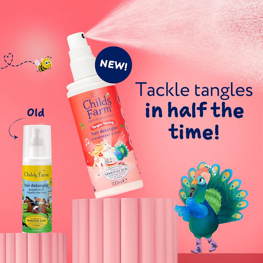 Tangle Taming Hair Detangler Spray, Heat Styling Protector, Strawberry and Mint, Children, Kids, 100Ml