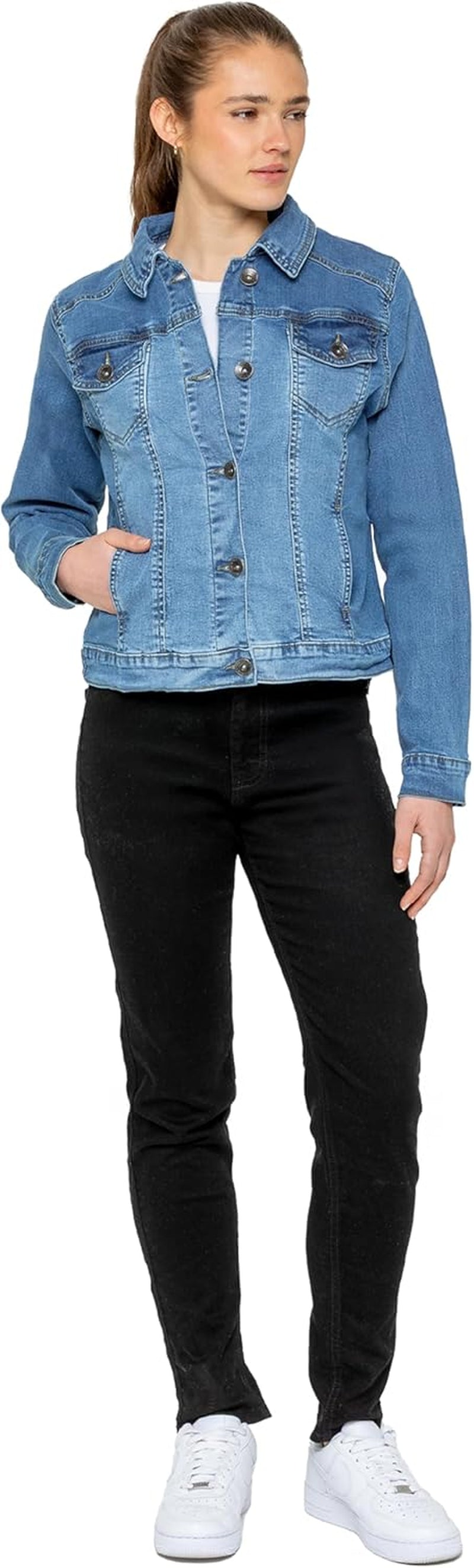 Womens Designer Denim Jacket Ladies Stretch Casual Button up Western Classic Jeans Coat