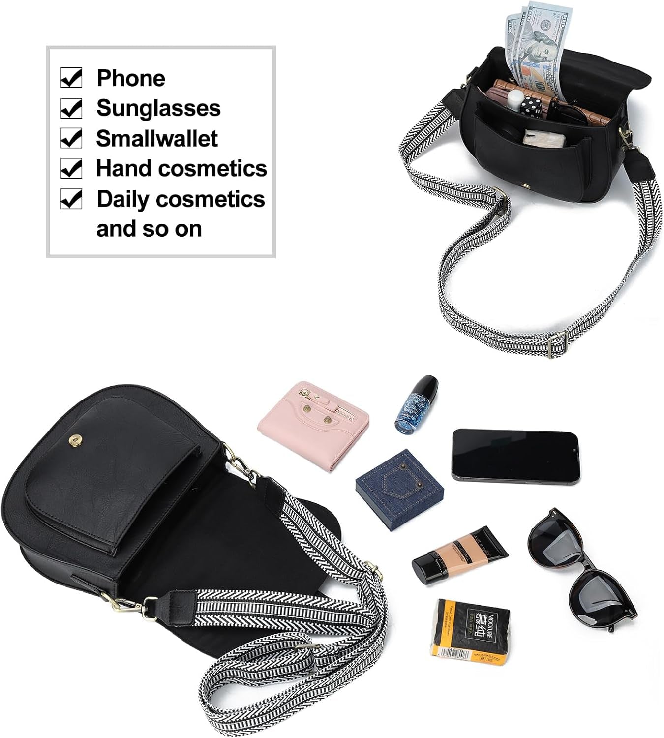 Crossbody Bag for Women Small Satchel and Shoulder Bag Vintage Saddle Handbags Vegan Leather