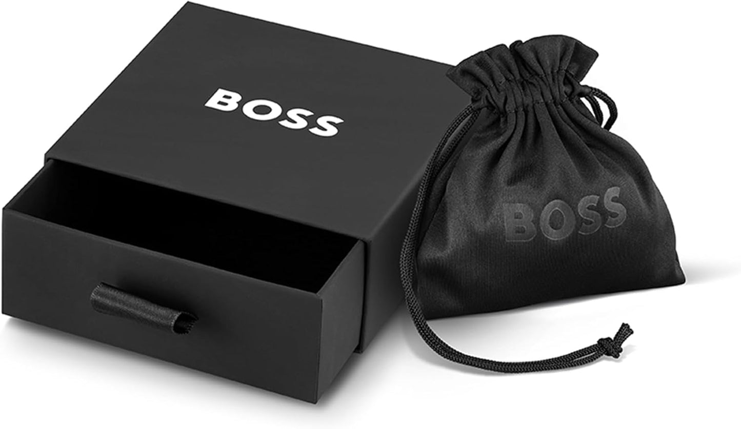 BOSS Jewelry Men'S KASSY EMBLEM Collection Chain Bracelet in Stainless Steel with a Black Enamel Pendant – Available in Different Sizes
