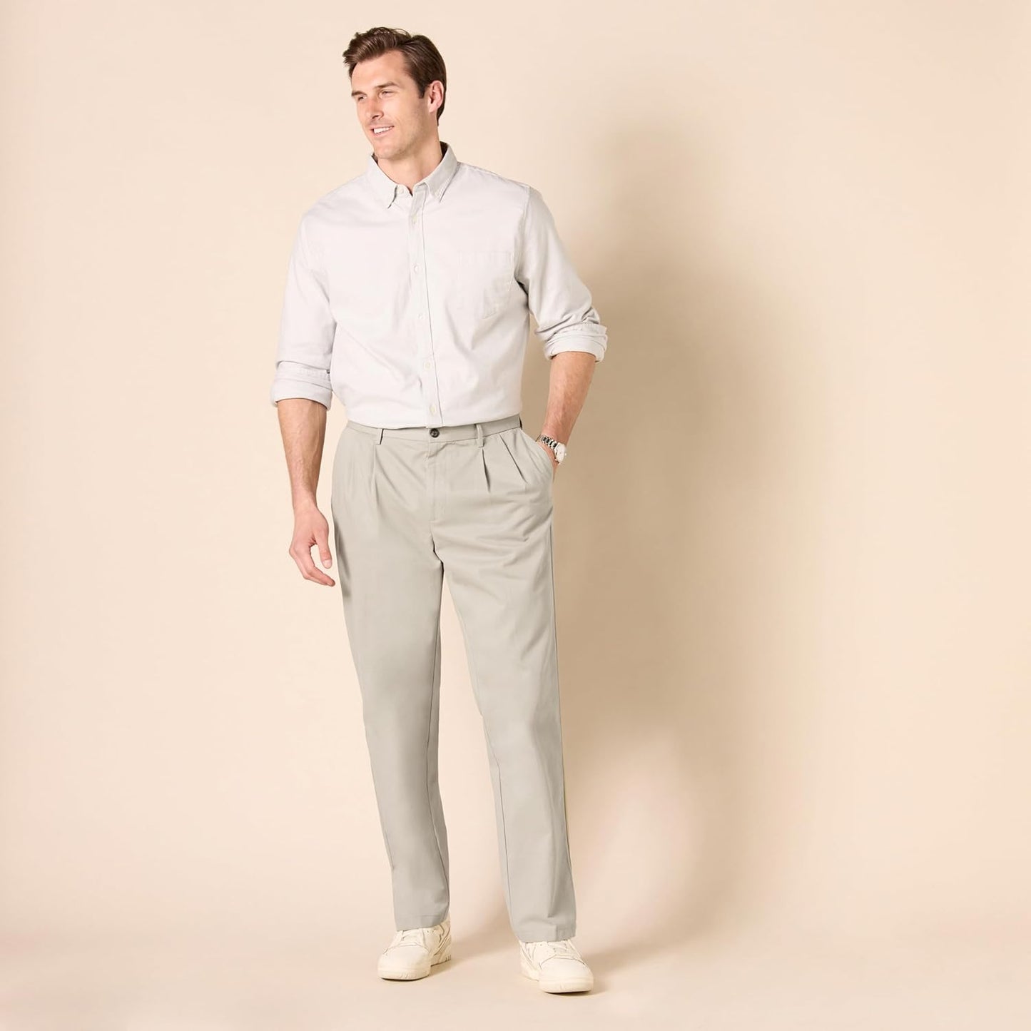 Men'S Classic-Fit Wrinkle-Resistant Pleated Chino Trousers (Available in Big & Tall)