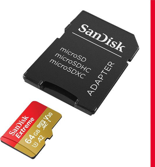 Extreme Microsdxc Card 64GB +SD Adapter (Microsd Card for Smartphones, Action Cameras, Drones, V30, up to 170 Mb/S, Quickflow Technology, Rescuepro Deluxe, UHS-I, 4K, V30, A2, C10, U3)