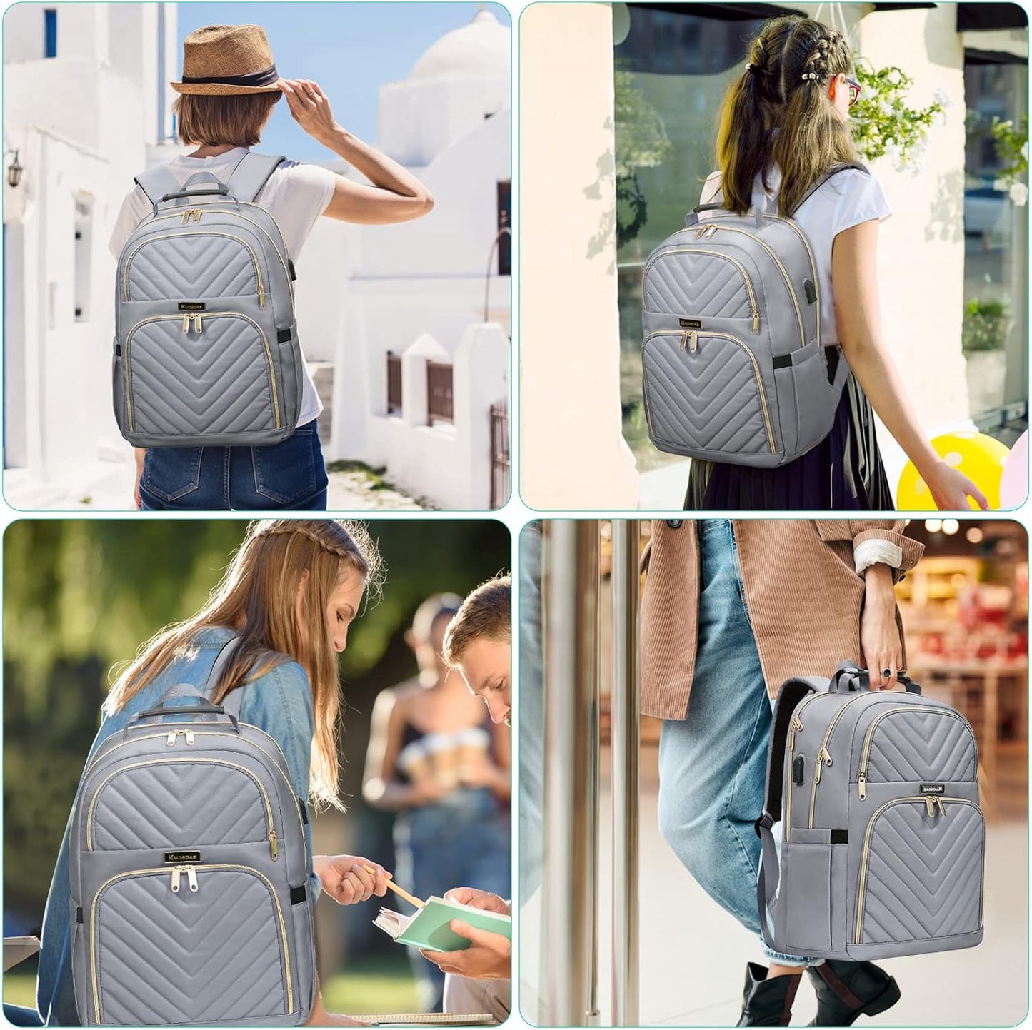 Backpack Women'S 15.6 Inch School Backpack Girls Teenagers with Charging Port for Lapptop Work Waterproof Backpack College Travel Business Everyday Women School Grey