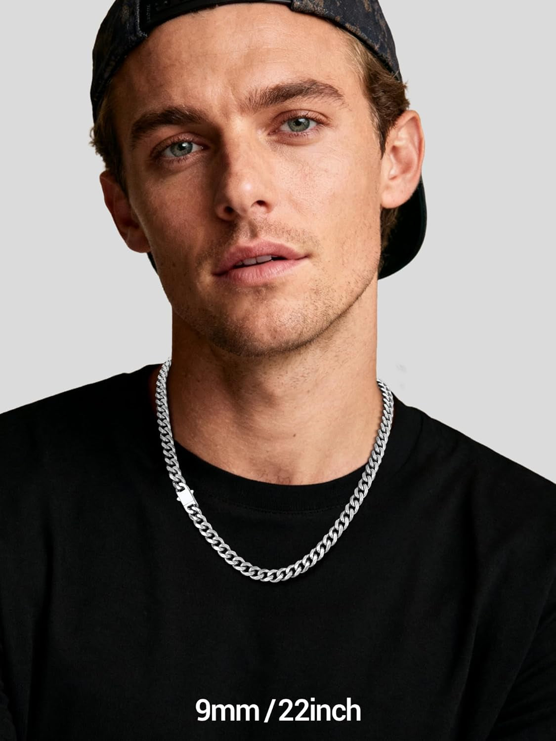 Men Cuban Chain Necklace with Sturdy Clasp 6/9/12Mm Width 18-30 Inch Length Chunky Necklace Silver/Gold Plated/Black 316L Stainless Steel Hip Hop Jewellery (Send Box)