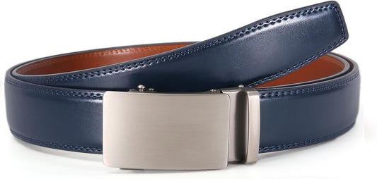 Men'S Belt, Leather Ratchet Belt for Men with Slide Buckle,Trim to Fit Width 3.5Cm 1 3/8 Inch