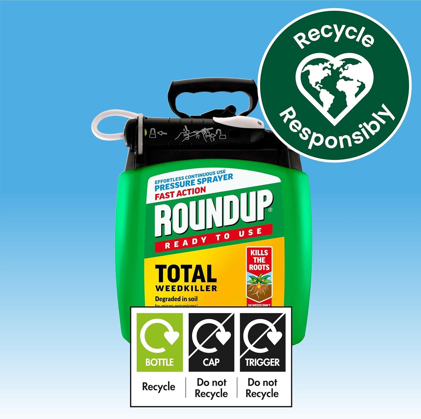 Fast Action Weedkiller Pump 'N Go Spray – 5L Ready-To-Use Glyphosate Formula – Kills Weeds & Roots with Visible Results in 1-2 Days – Refillable Pressure Sprayer with Extendable Lance