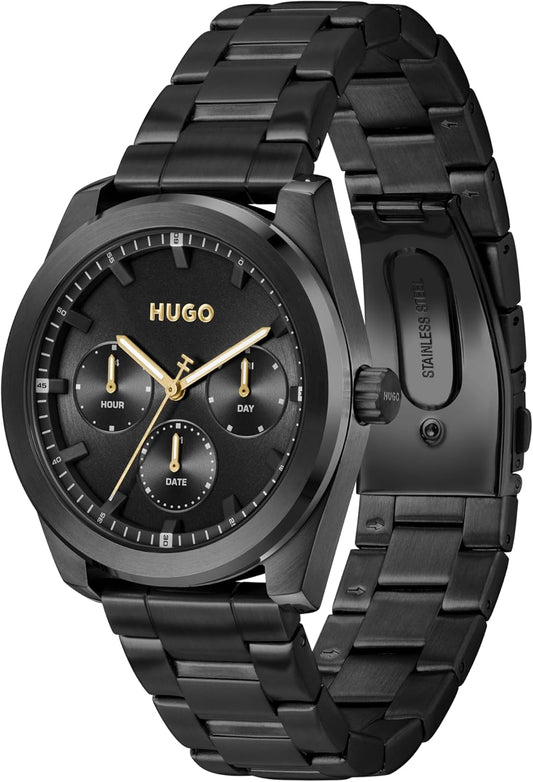 HUGO Analogue Multifunction Quartz Watch for Men #Bright Sport Collection with Stainless Steel Bracelet or Leather Strap