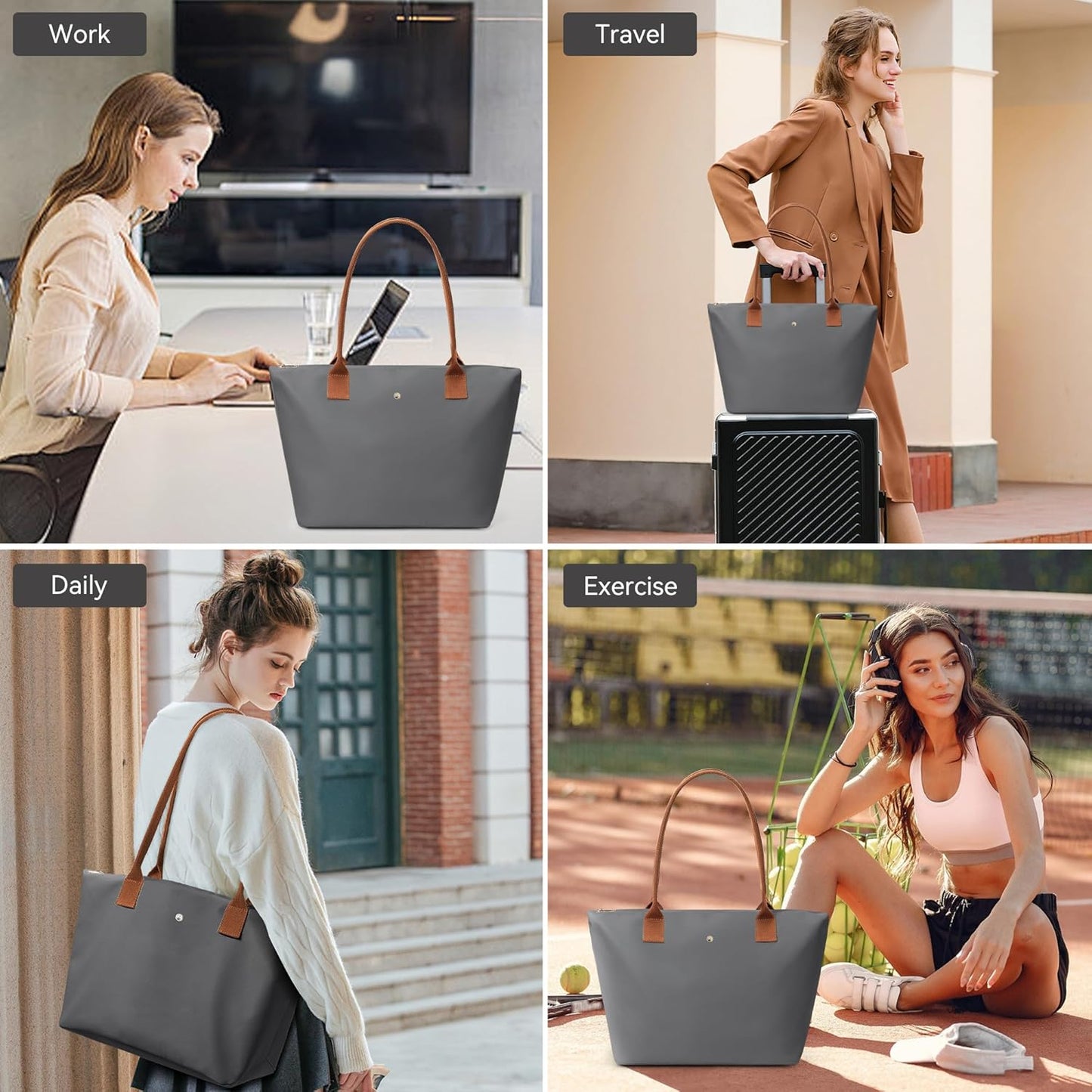 KALIDI Large Handbags for Women Foldable Tote Bag with Zip Waterproof Nylon Women'S Totes Top-Handle Bags for Work,School,Travel,Leisure,Shopping