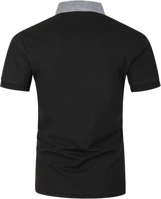 Men'S Short Sleeve Polo Shirts Classic Plaid Splice Golf Tennis T-Shirt