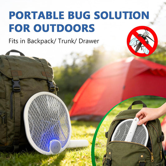 Electric Fly Swatter,4000V Electric Mosquito Swatter with 180-Degree Rotatable Head,Rechargeable 1500Mah Battery Fly Zapper, Portable Insect Killer for Home, Camping & Outdoor, Fly Zapper (White)
