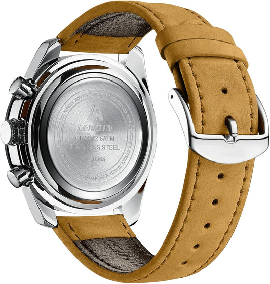 Mens Watches Analog Quartz Watches for Men 30M Waterproof Men'S Wrist Watch with Date Leather Band No Chronograph