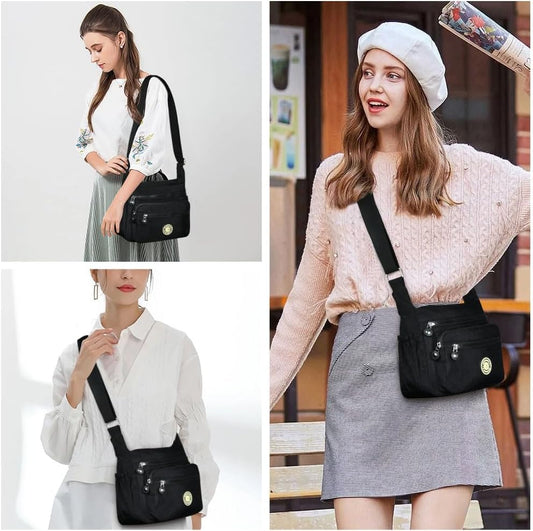 Women'S Multi-Pocket Casual Crossbody Bag, Multifunctional Travel Bag with Adjustable Shoulder Strap, Nylon Lightweight and Waterproof, for Shopping, Hiking, Everyday Use