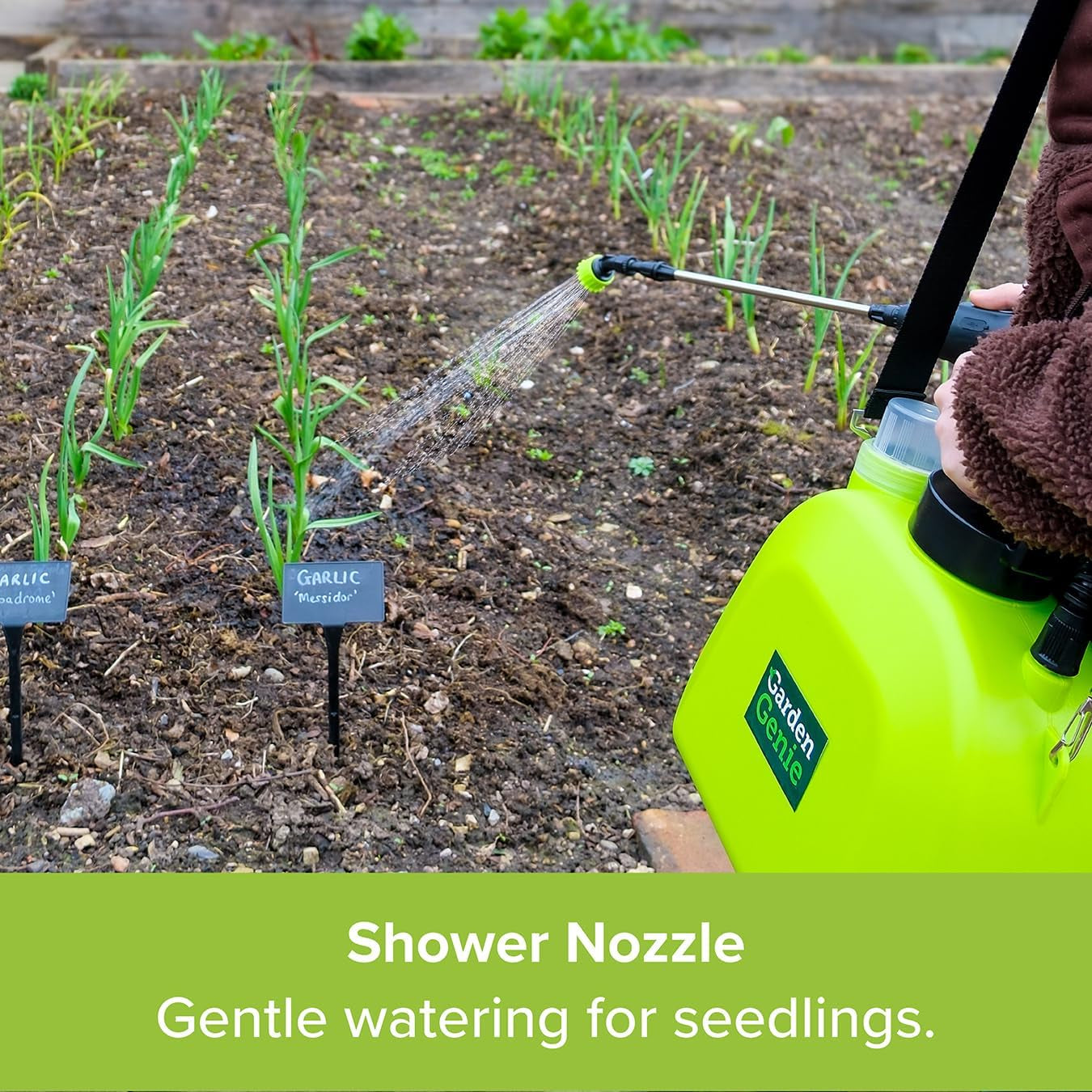 Garden Genie Rechargeable Electric Sprayer in Moss Green - 5L Cordless Sprayer 1.6 Bar Pressure - Telescopic Lance & 3 Nozzles - Weed Killer, Fertiliser & Plant Watering System - Easy Use