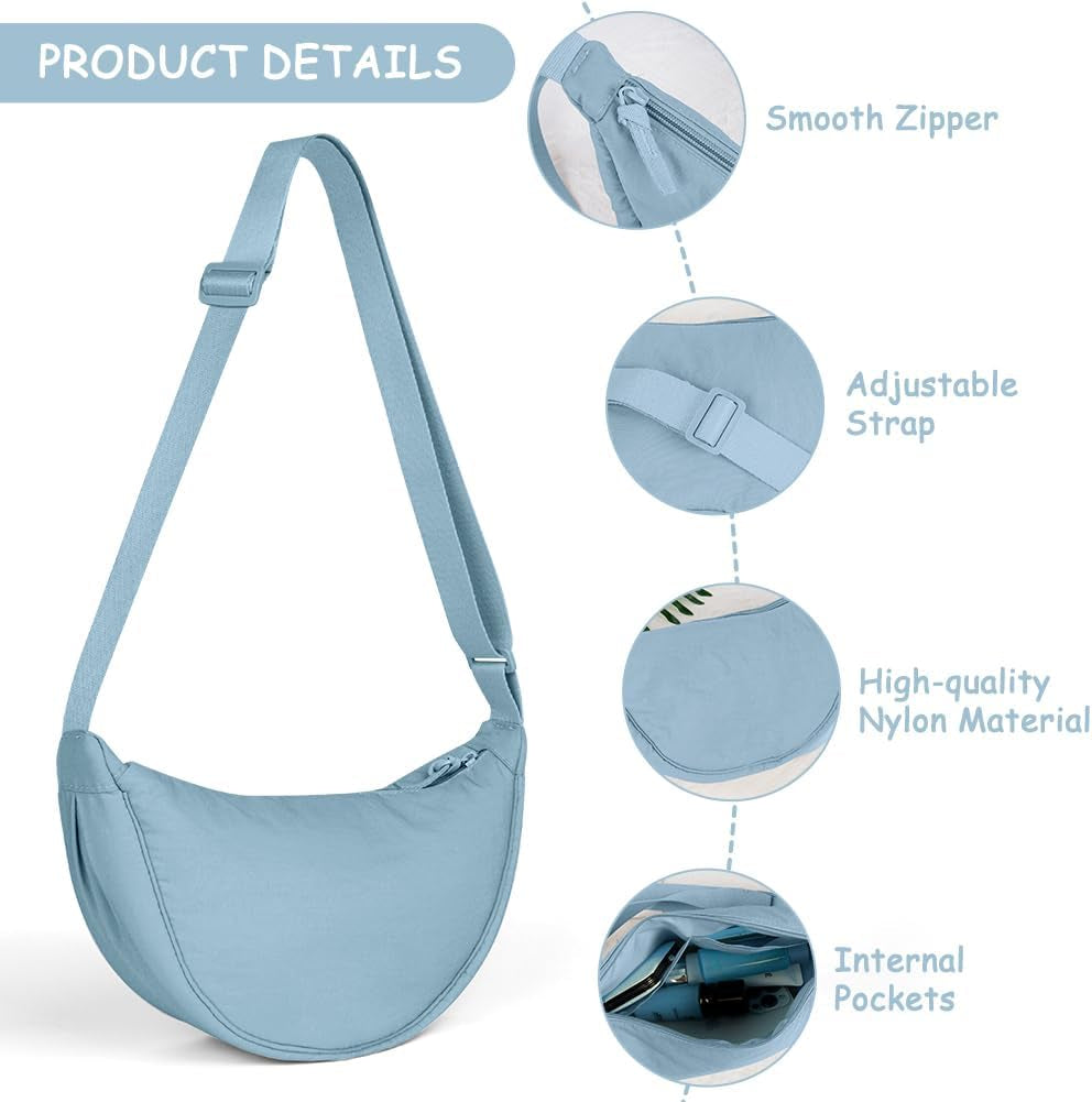 Crescent Bag, Nylon Dumpling Bag for Women, Hobos Crossbody Bag with Adjustable Strap, Women'S Casual Messenger Bag, Solid Color Chest Bag Shoulder Bag for Daily Use