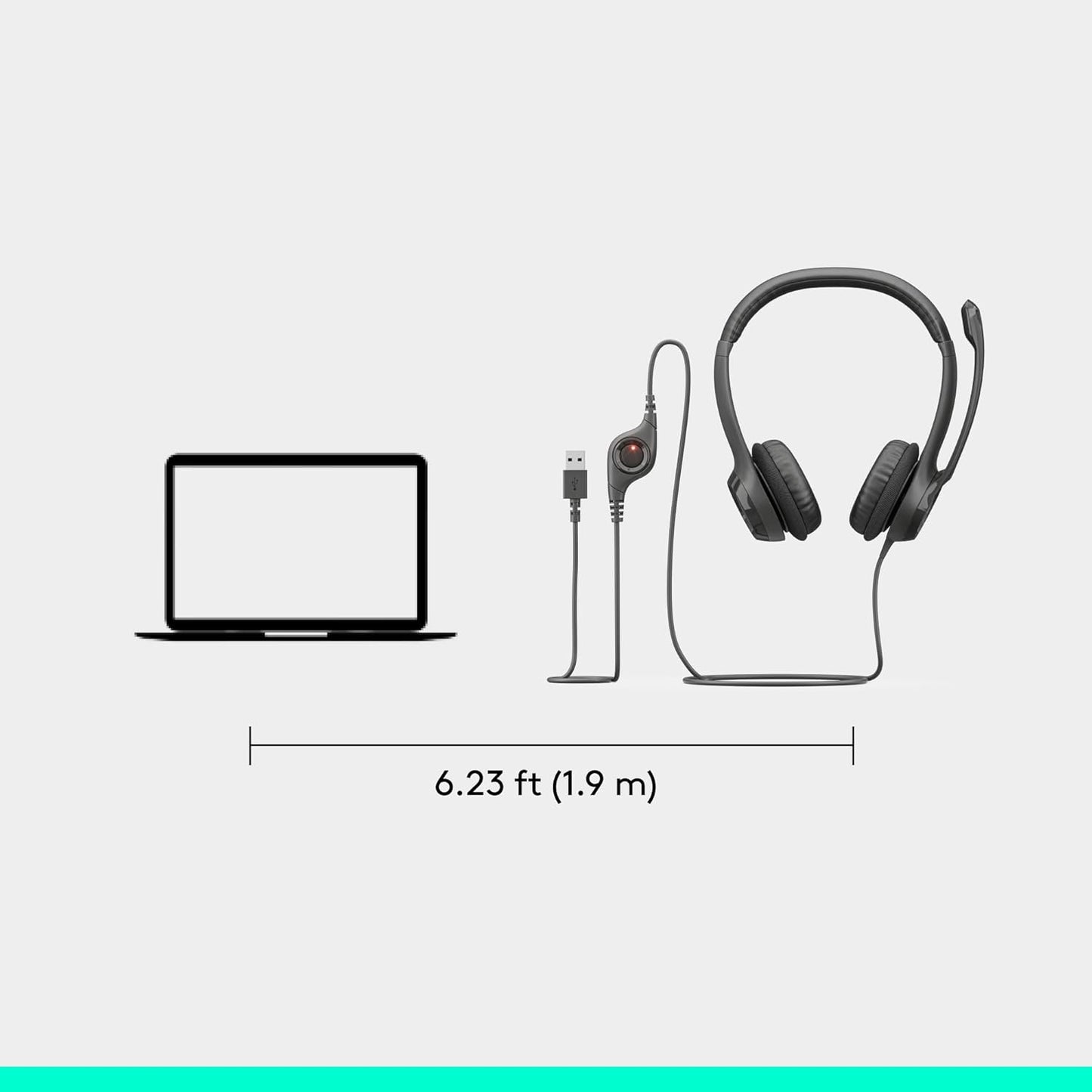 H390 Wired Headset for Pc/Laptop, Stereo Headphones with Noise Cancelling Microphone, USB-A, In-Line Controls, Works with Chromebook - Black