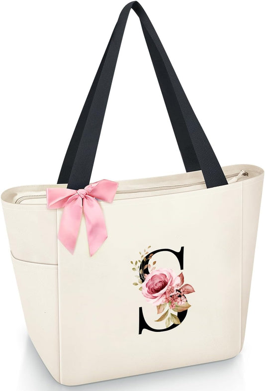 A-Z Initial Personalized Tote Bag,Waterproof Gifts for Women, Bridesmaids,Mom,Teachers,Friends