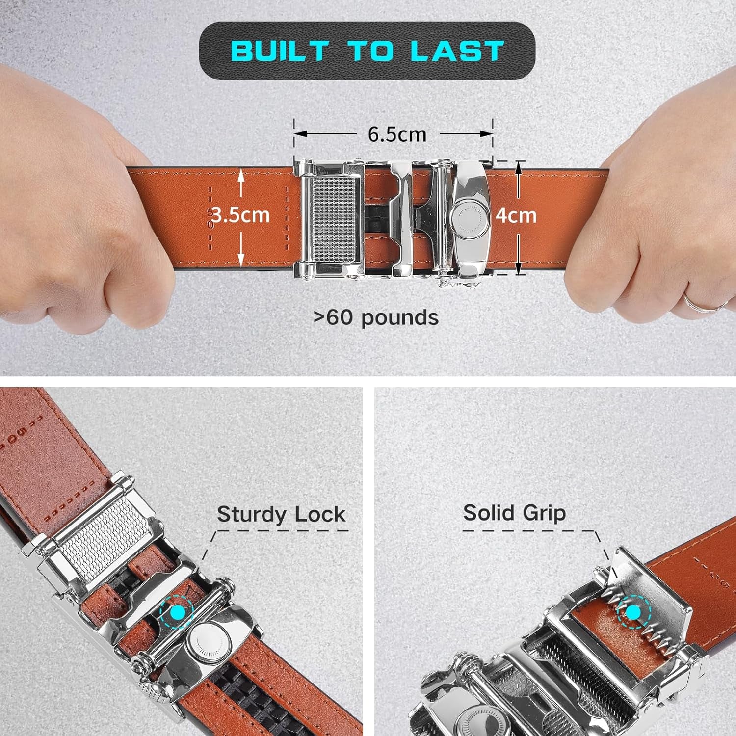 Men'S Belt, Slide Ratchet Belt for Men with Leather 1 3/8" Width 3.5Cm,Trim to Fit