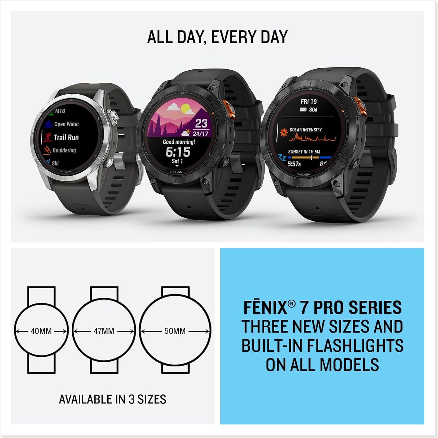 Fēnix 7 PRO SOLAR, 47Mm GPS Smartwatch, Multisport, SOLAR Charging, Advanced Health & Training Features, Touchscreen & Buttons, up to 22 Days Battery Life, Graphite