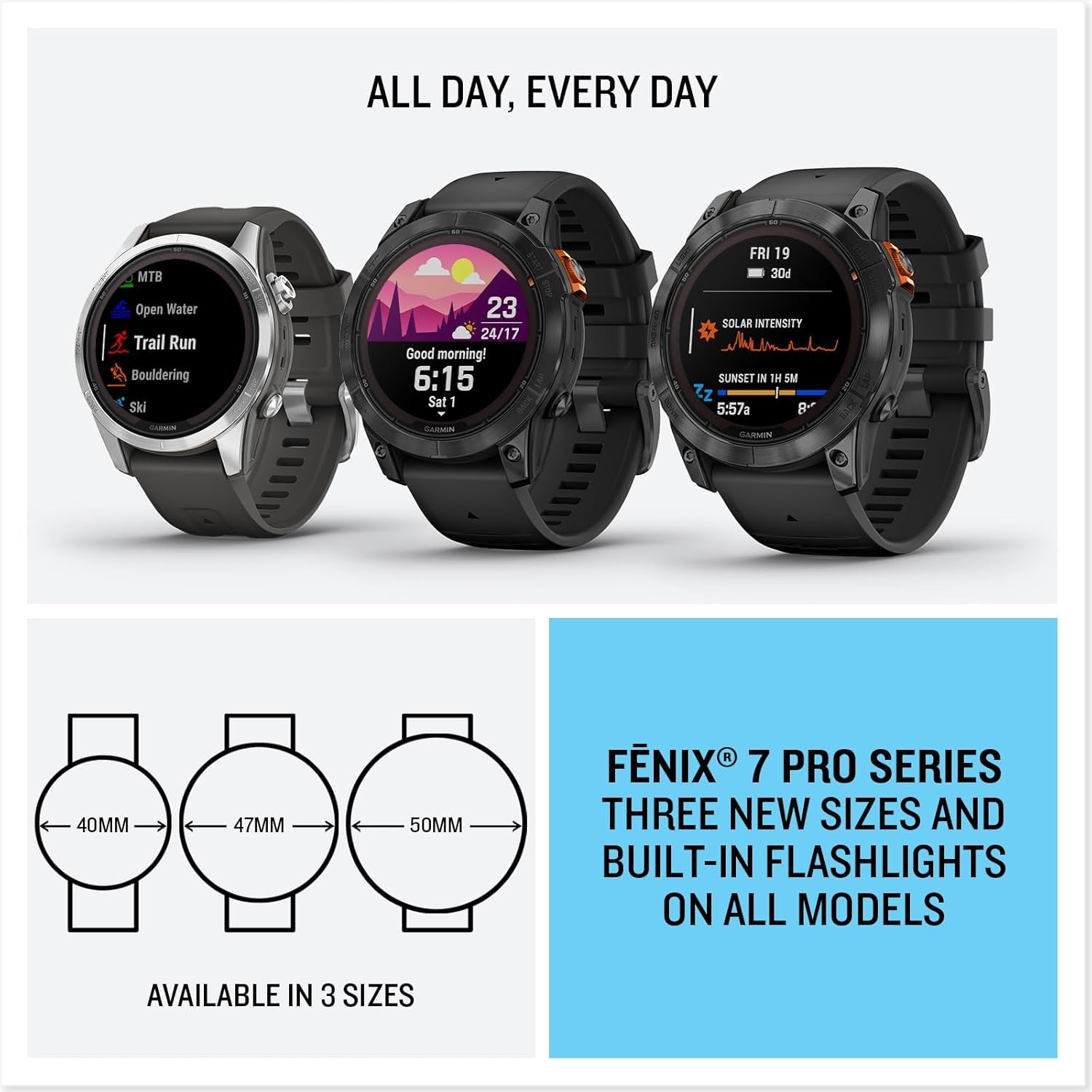 Fēnix 7 PRO SOLAR, 47Mm GPS Smartwatch, Multisport, SOLAR Charging, Advanced Health & Training Features, Touchscreen & Buttons, up to 22 Days Battery Life, Graphite