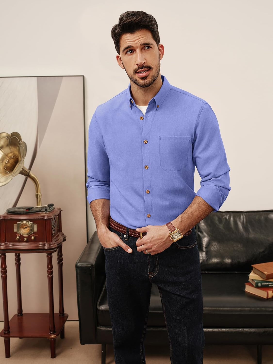 Mens Shirts Long Sleeve Button down Oxford Shirts with Pocket