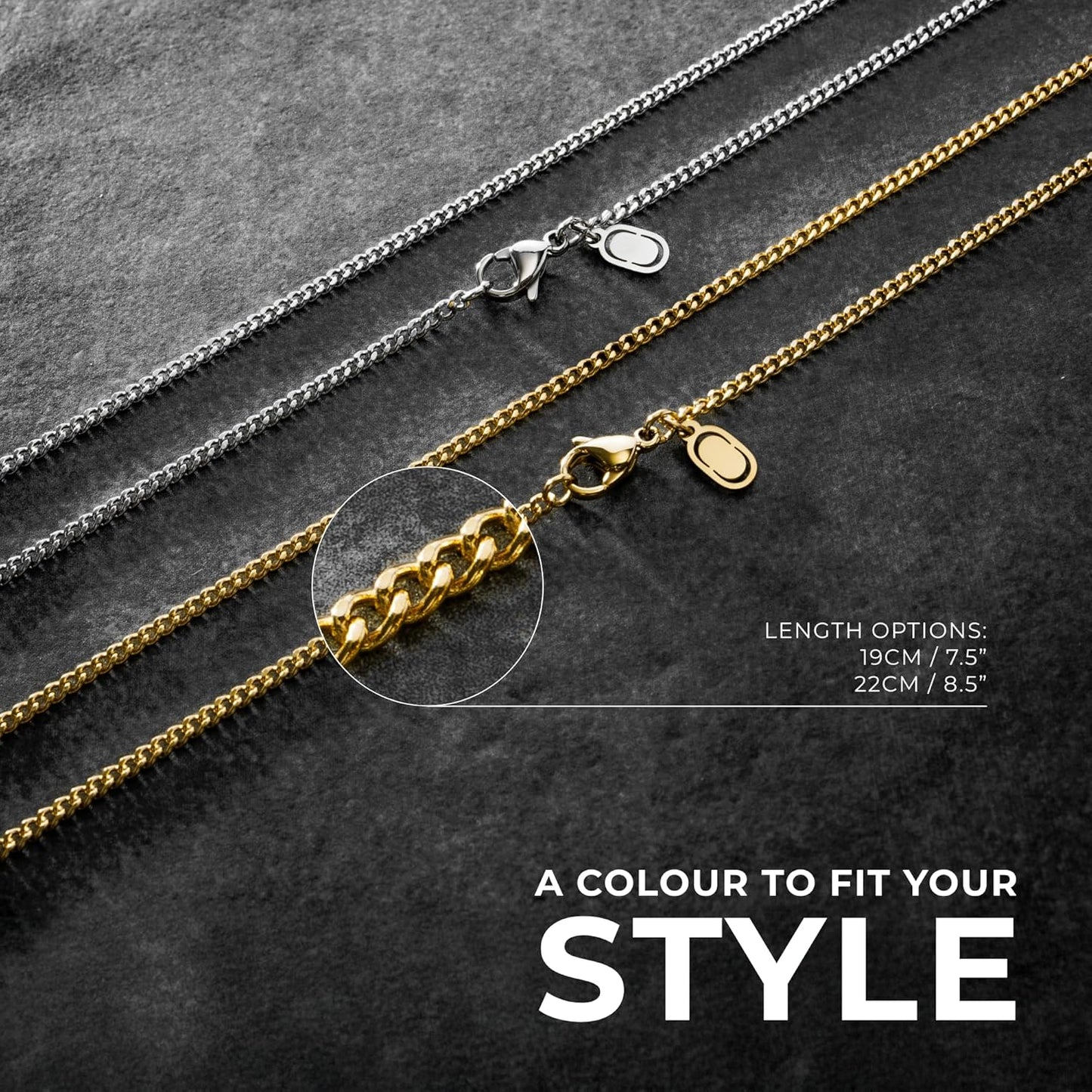 - Curb Link Bracelet - Waterproof, Heat & Sweat Resistant - Gifts for Men - Men'S Jewellery - Width 2MM