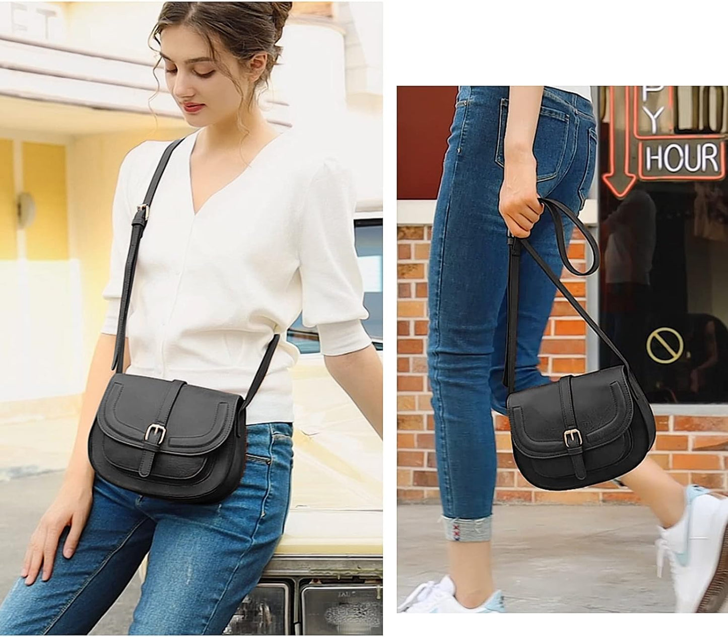 Crossbody Bag for Women Small Satchel and Shoulder Bag Vintage Saddle Handbags Vegan Leather