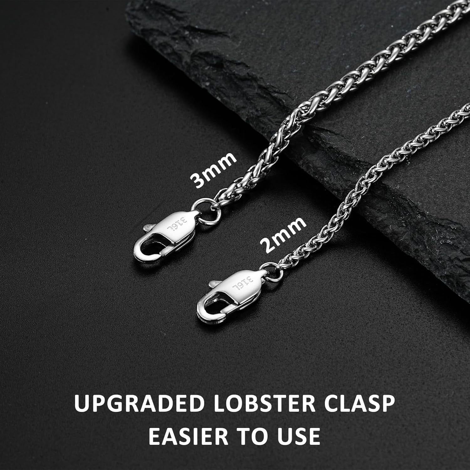 2/3Mm Silver Box/Wheat Stainless Steel Chain for Men, Fade-Proof and Durable Mens Silver Chain Neckalce Ideal Pendants Choice Jewellery Gift 18/20/22/24 Inch