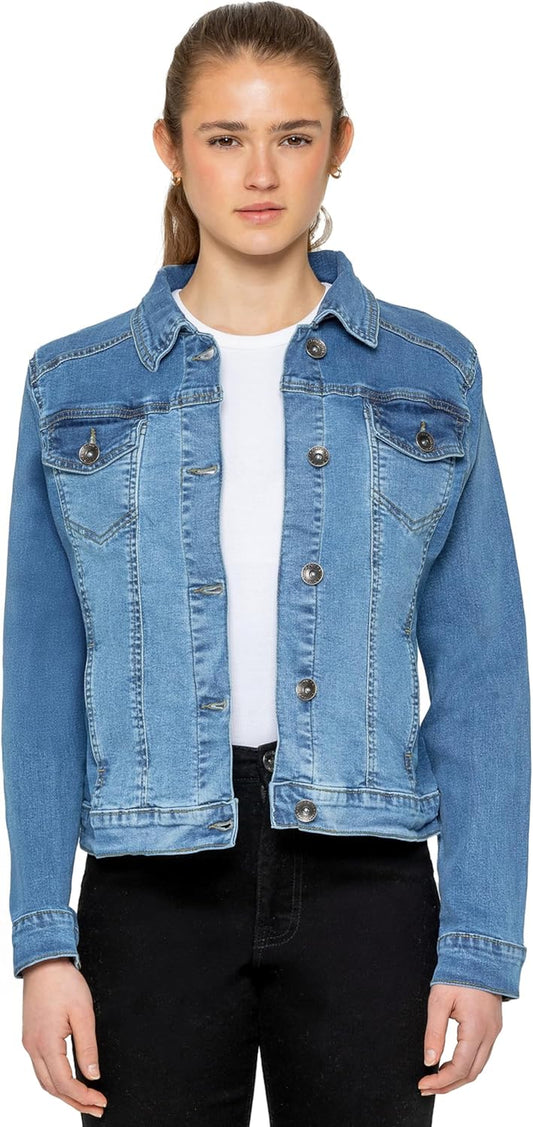 Womens Designer Denim Jacket Ladies Stretch Casual Button up Western Classic Jeans Coat