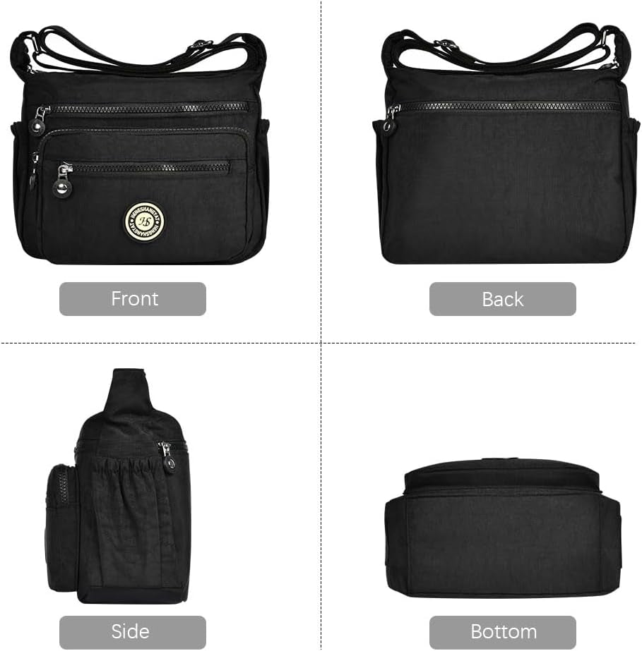 Women'S Multi-Pocket Casual Crossbody Bag, Multifunctional Travel Bag with Adjustable Shoulder Strap, Nylon Lightweight and Waterproof, for Shopping, Hiking, Everyday Use