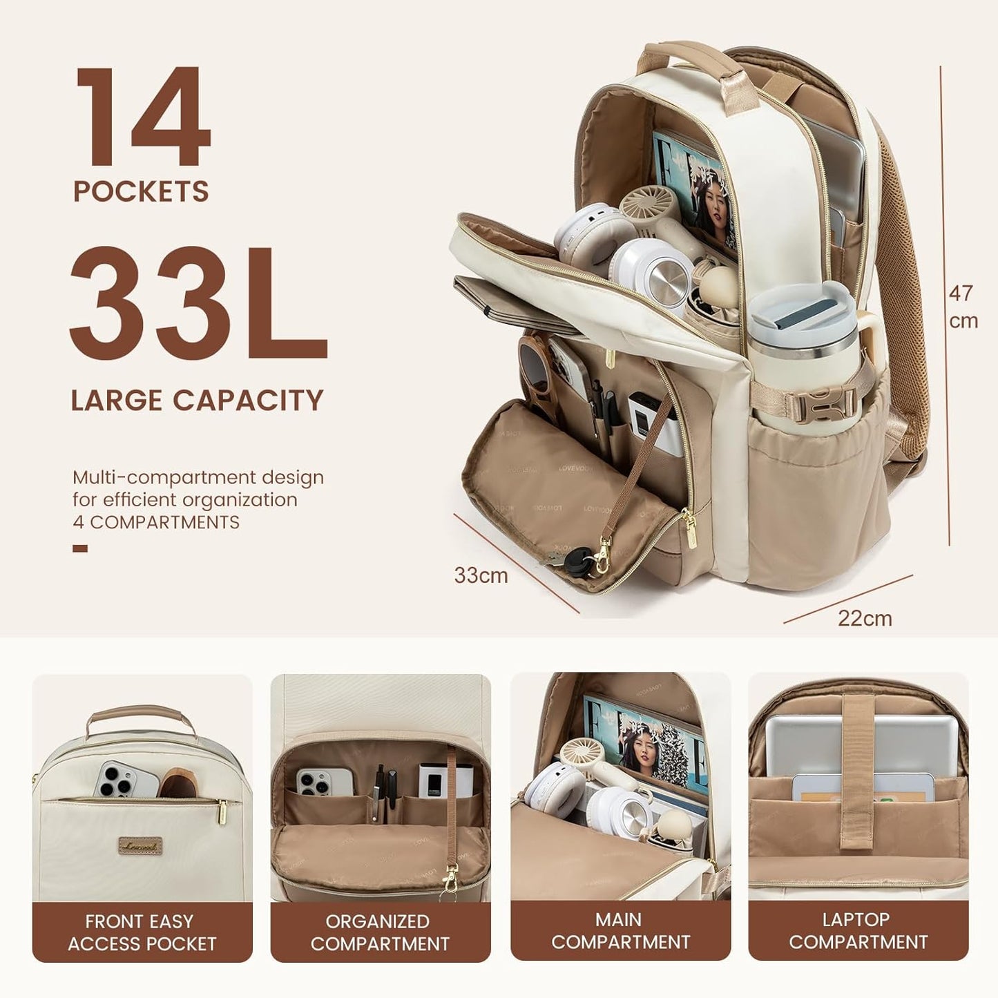 Laptop Backpack for Women with Pouch Pocket for Large Capacity Cup,17.3Inch Backpack Womens Travel Backpack, Waterproof Laptop Computer Bag for Work Business Backpack College Teacher