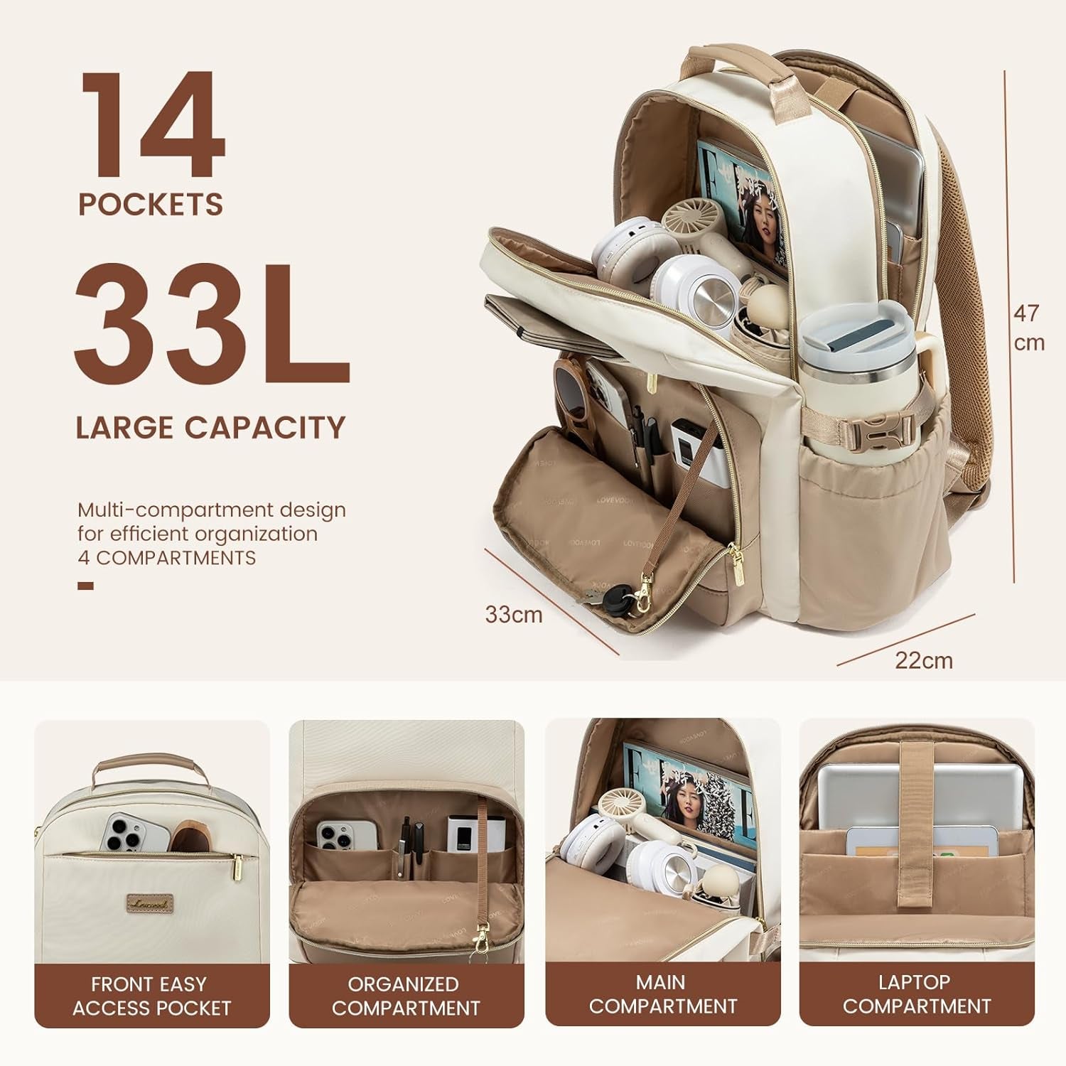 Laptop Backpack for Women with Pouch Pocket for Large Capacity Cup,17.3Inch Backpack Womens Travel Backpack, Waterproof Laptop Computer Bag for Work Business Backpack College Teacher